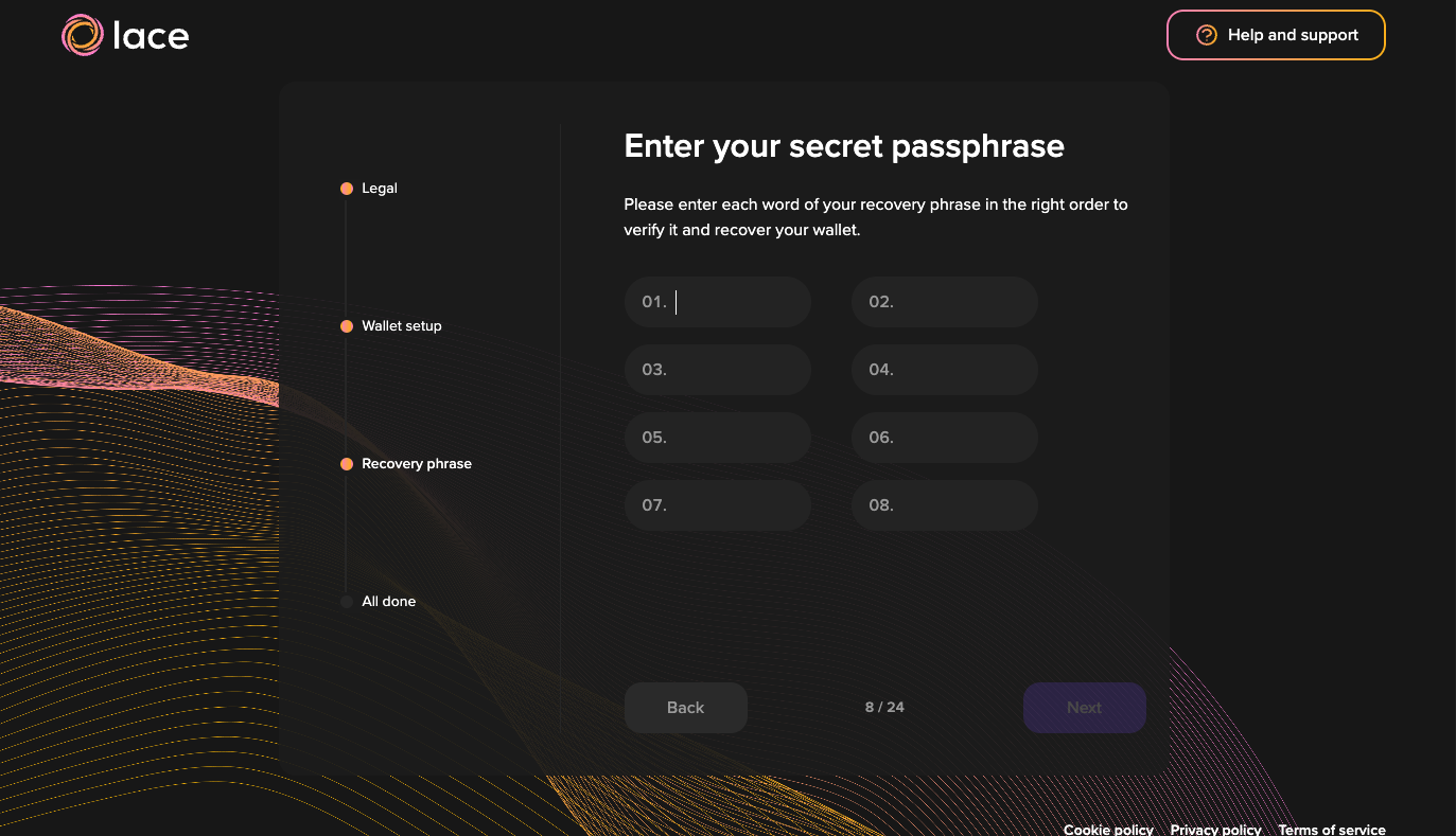 Lace secret passphrase